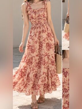Just Found Pink & Red Floral Maxi Dress Size M NWT